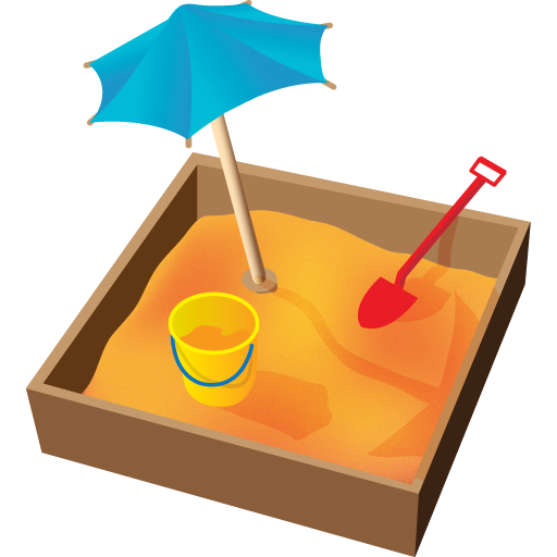 A sandbox with an umbrella inside