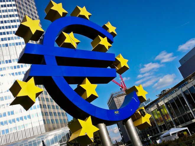 Euro Symbol outside the european bank in Frankfurt, Germany