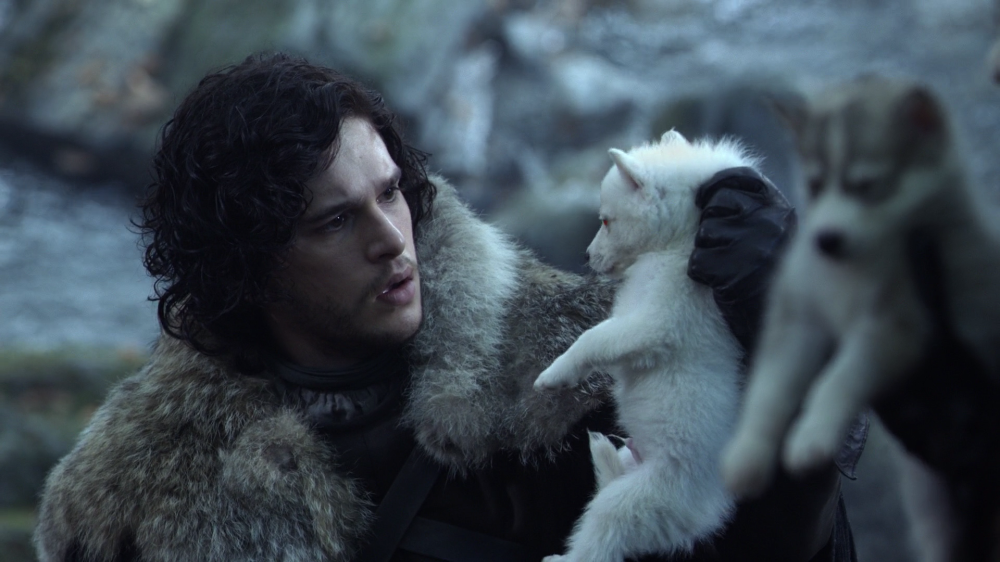 Game of Thrones Jon Snow looking at his wolf