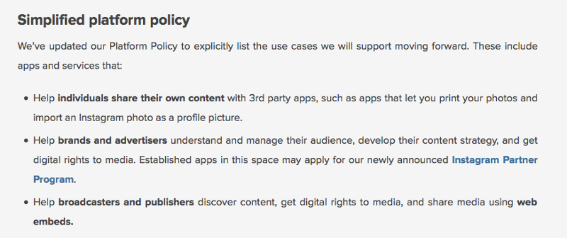 New regulations for API usage by Instagram